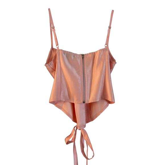 NWT PRETTYLITTLETHING Blush Satin Draped Bust Lace Up Top Size Small Pink - Picture 4 of 6